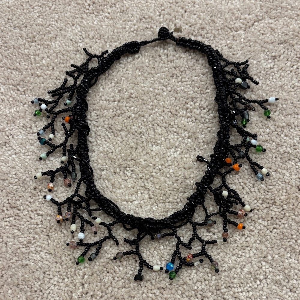 Handcrafted Black Beaded Necklace with Multicolor Accents made in Indonesia